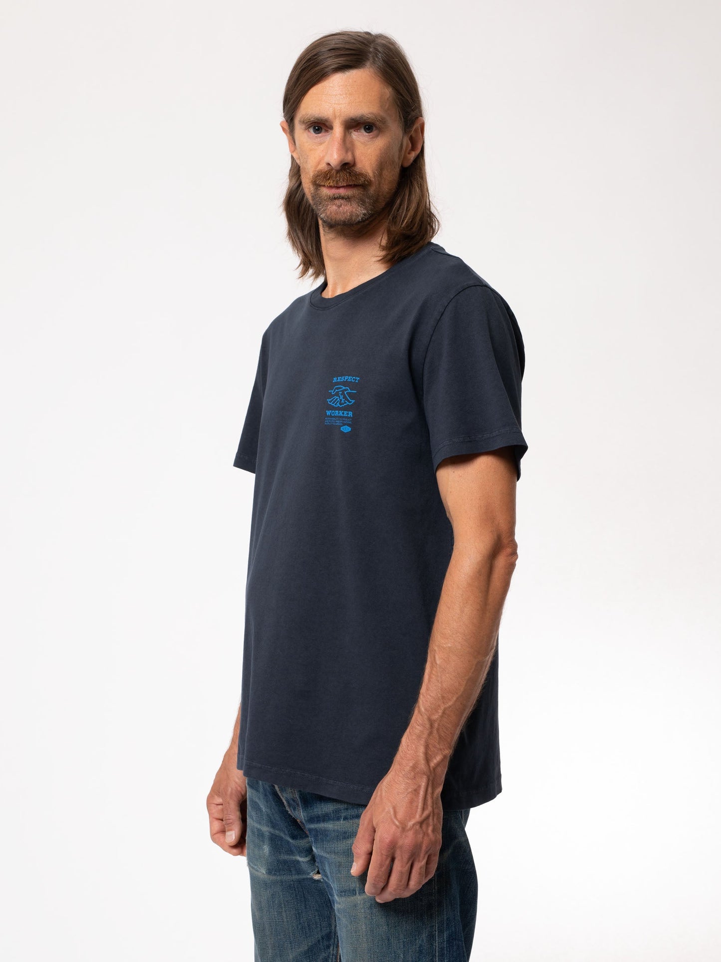 T-shirt bleu marine en coton bio - Roy Respect The Worker Navy