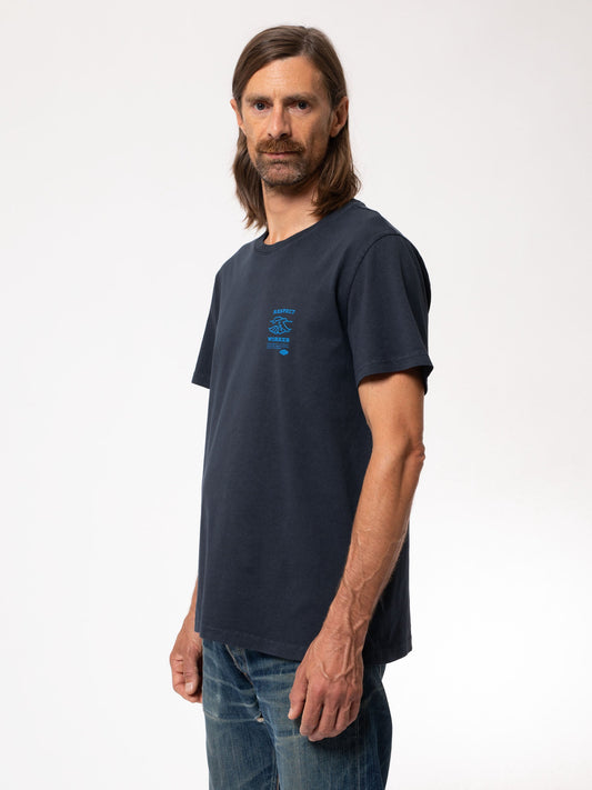 T-shirt bleu marine en coton bio - Roy Respect The Worker Navy