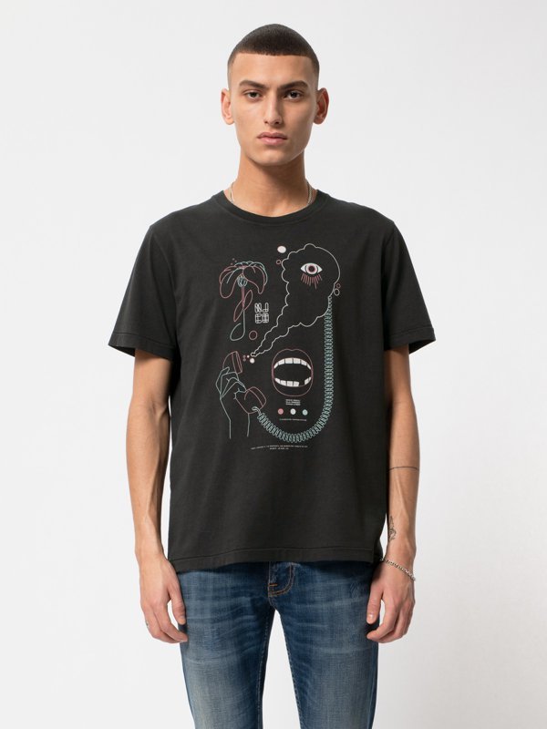 T-shirt noir imprimé en coton bio - Roy Smoke Signals Back