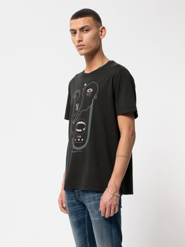 T-shirt noir imprimé en coton bio - Roy Smoke Signals Back
