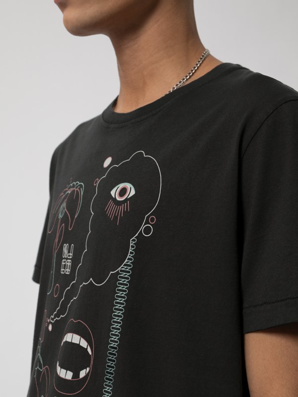 T-shirt noir imprimé en coton bio - Roy Smoke Signals Back