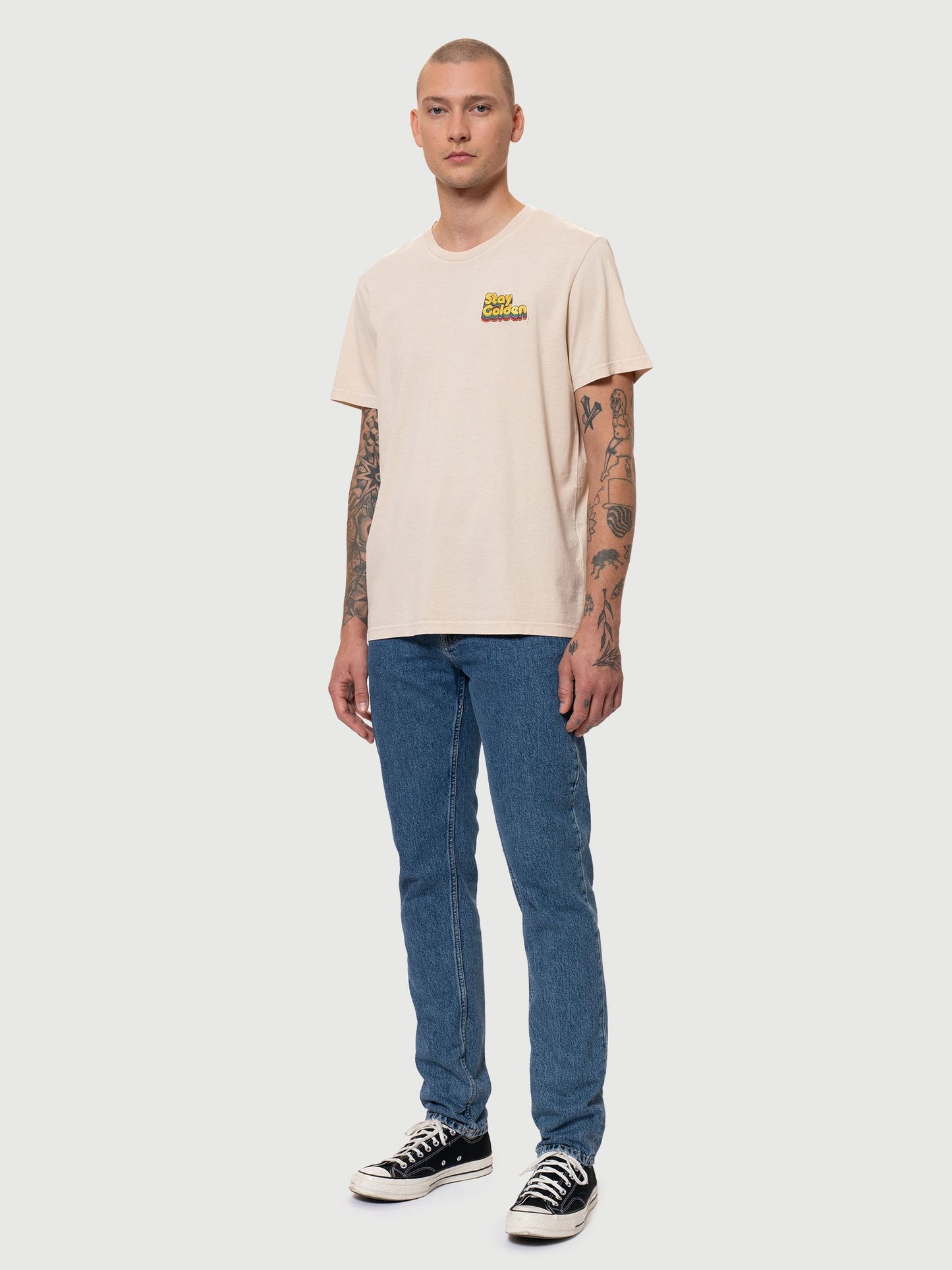 T-shirt manches courtes brodé en coton bio | écru "roy stay golden cream"