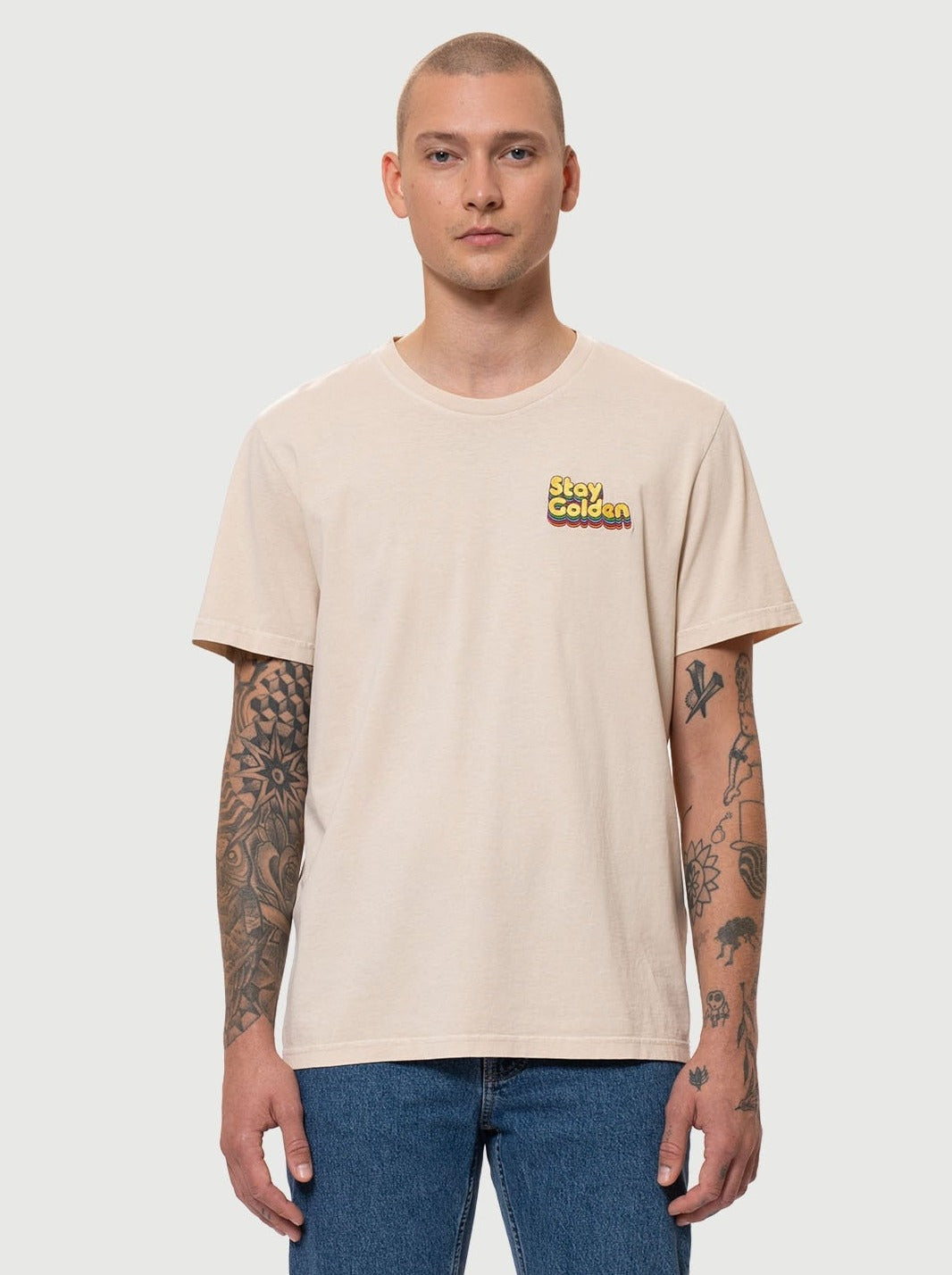 T-shirt manches courtes brodé en coton bio | écru "roy stay golden cream"
