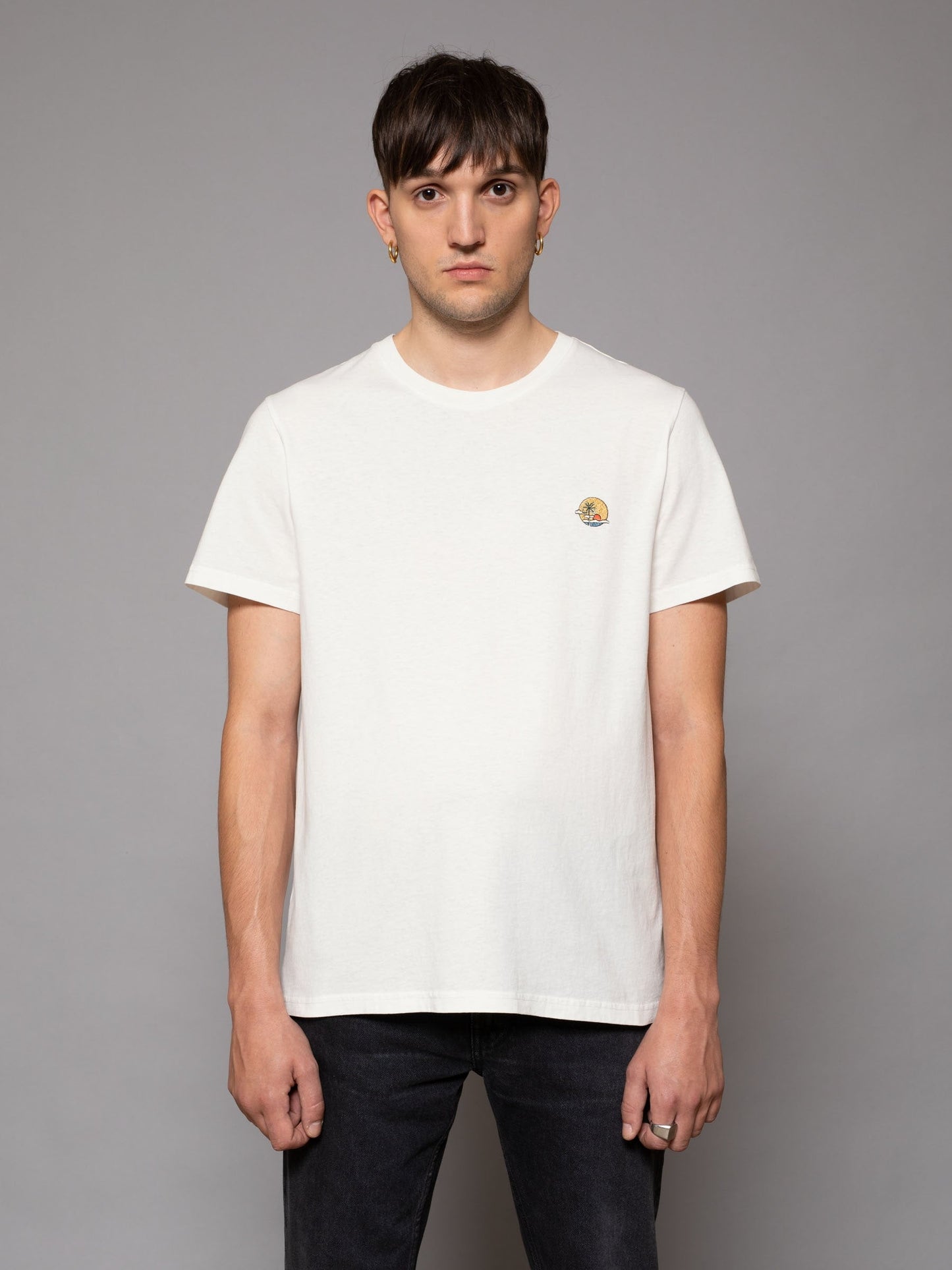 T-shirt blanc broderie en coton bio - Roy Sunset Chalk White