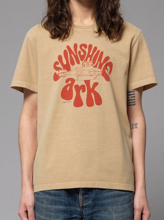 T-shirt marron avec logo en coton bio - roy sunshine ark faded sun