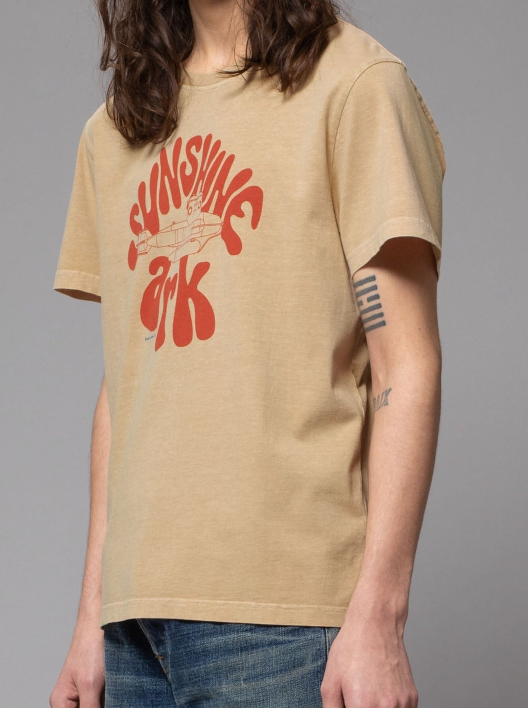 T-shirt marron avec logo en coton bio - roy sunshine ark faded sun