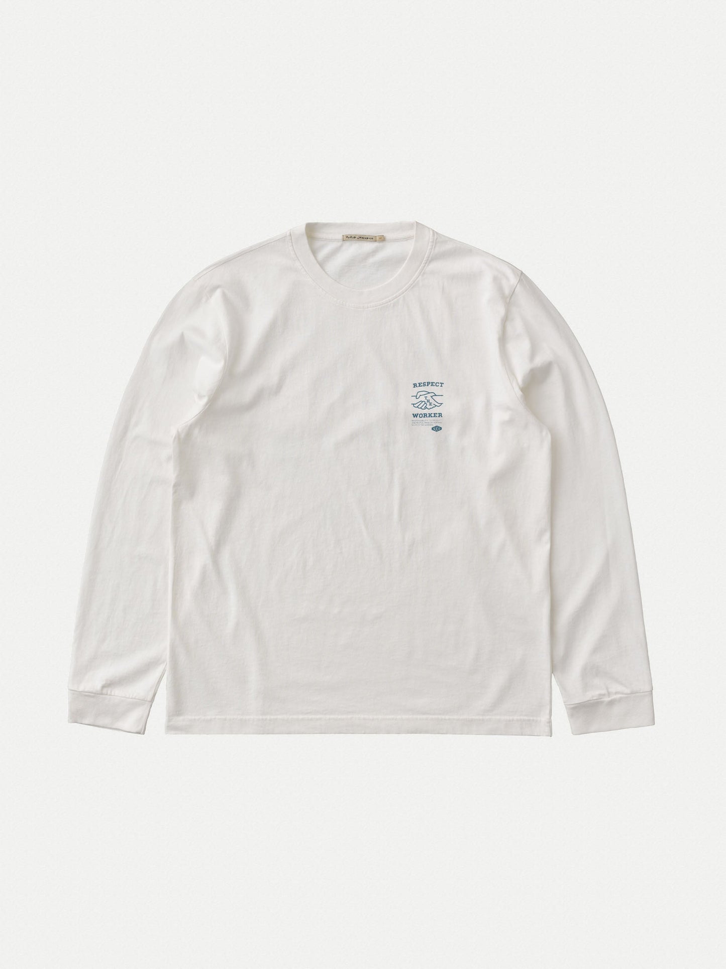 T-shirt manches longues blanc imprimé en coton bio - Rudi Blueprint Chalk White
