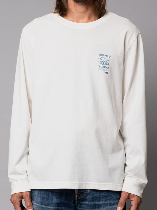 T-shirt manches longues blanc imprimé en coton bio - Rudi Blueprint Chalk White