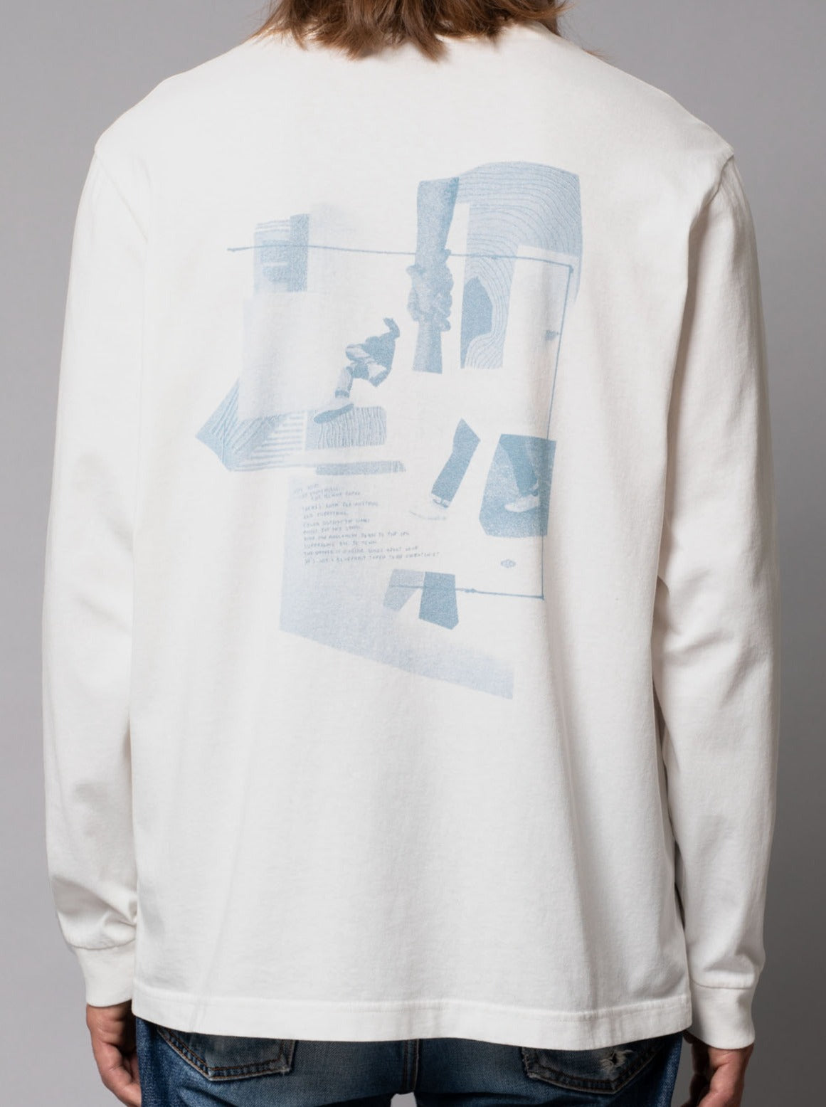 T-shirt manches longues blanc imprimé en coton bio - Rudi Blueprint Chalk White
