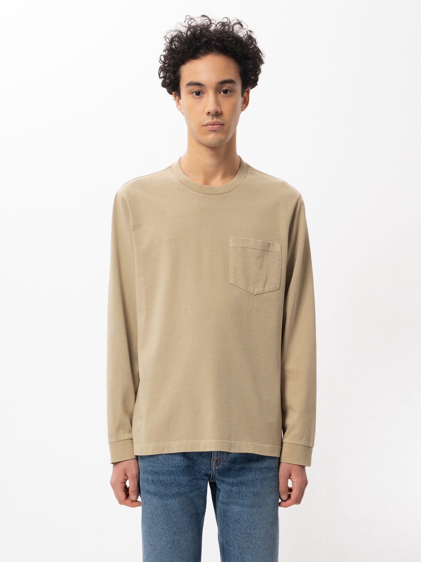 T-shirt manches longues à poche beige en coton bio - Rudi