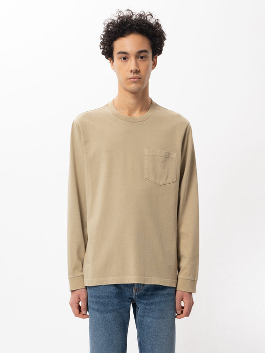 T-shirt manches longues à poche beige en coton bio - Rudi