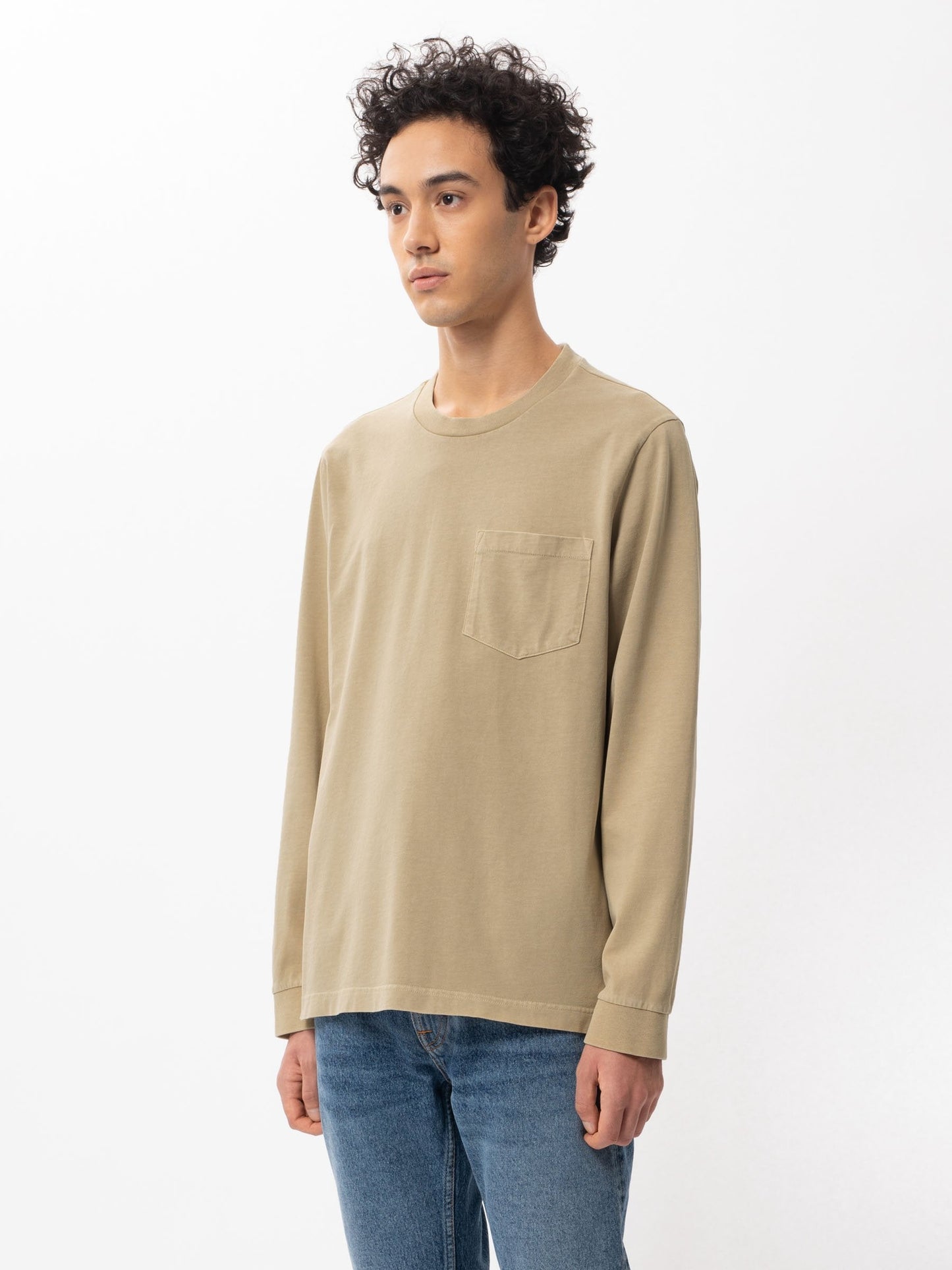 T-shirt manches longues à poche beige en coton bio - Rudi