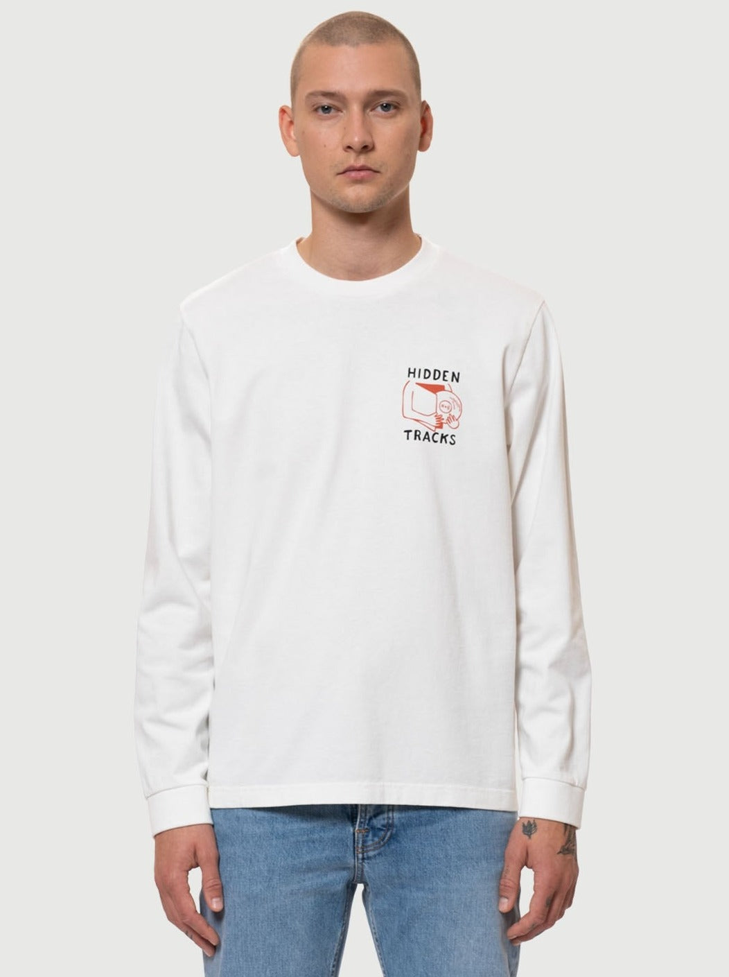 T-shirt manches longues en coton bio | blanc "rudi hidden tracks chalk white"