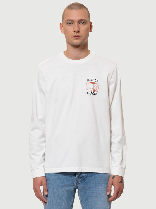 T-shirt manches longues en coton bio | blanc "rudi hidden tracks chalk white"