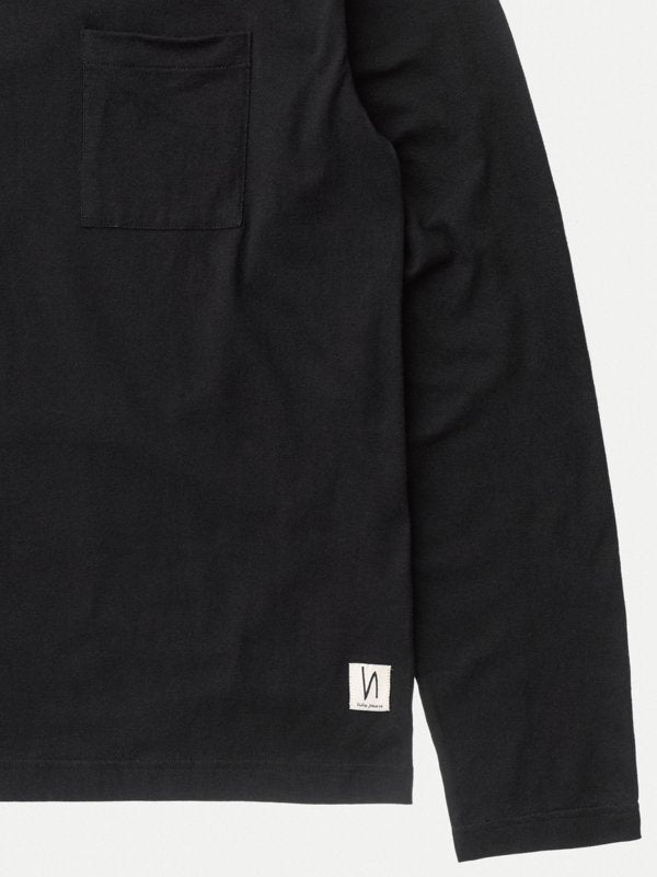T-shirt manches longues à poche noir en coton bio - Rudi