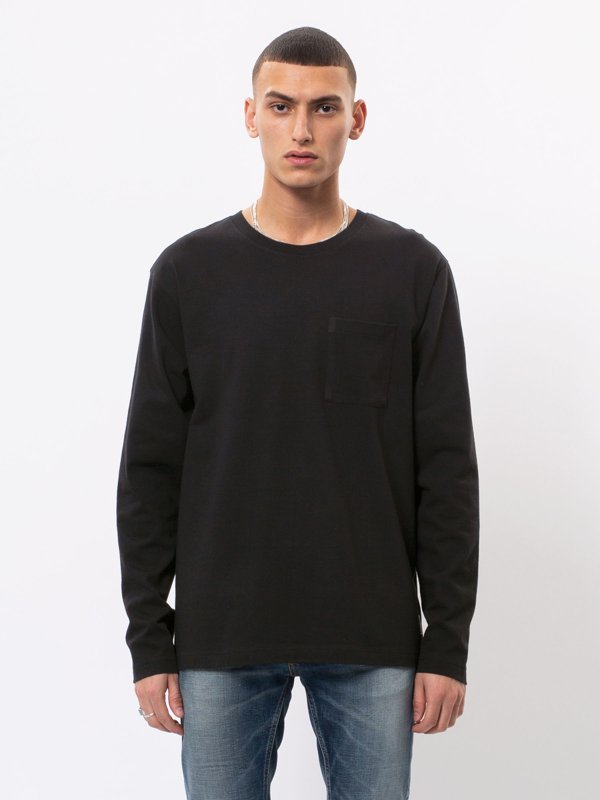 T-shirt manches longues à poche noir en coton bio - Rudi