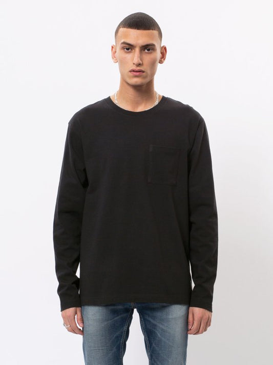 T-shirt manches longues à poche noir en coton bio - Rudi