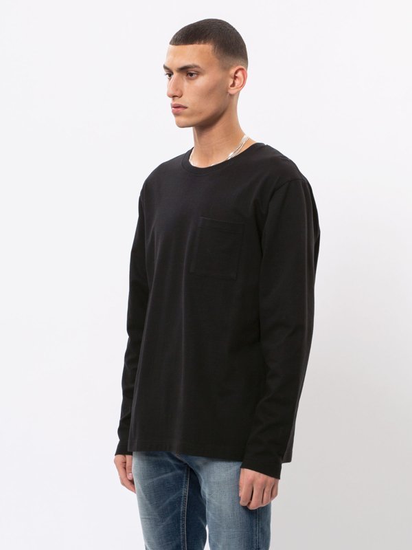 T-shirt manches longues à poche noir en coton bio - Rudi