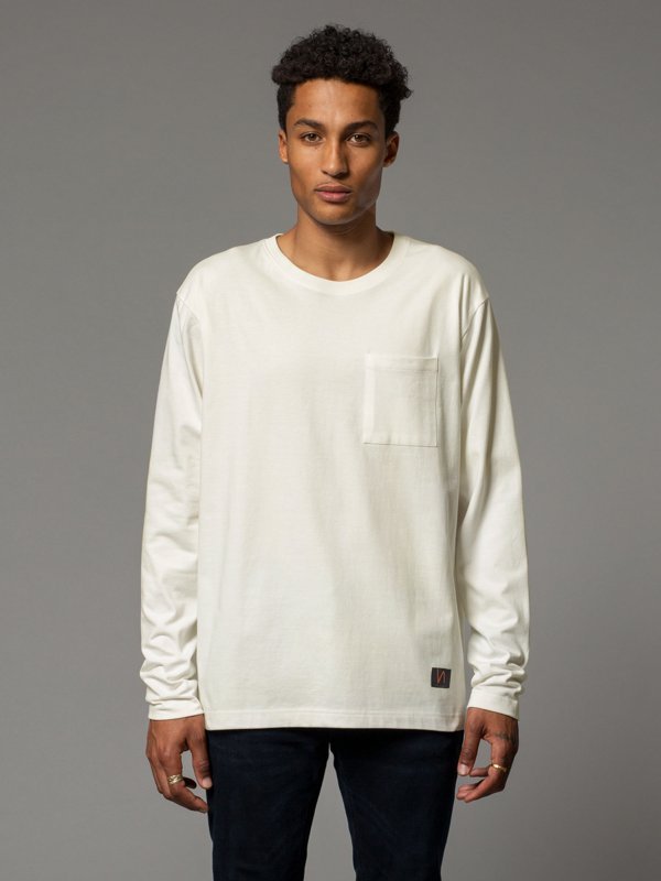 T-shirt à manches longues avec poche blanc en coton bio - Rudi