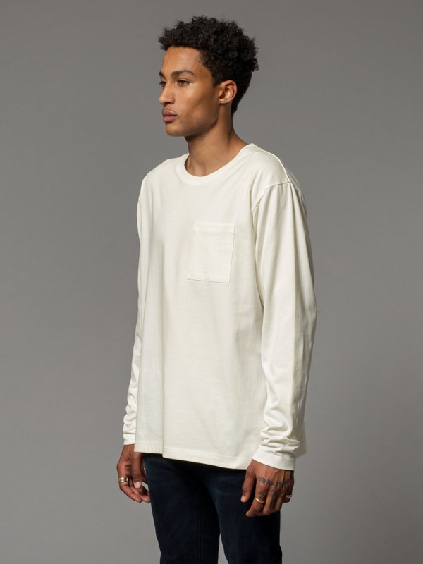 T-shirt à manches longues avec poche blanc en coton bio - Rudi