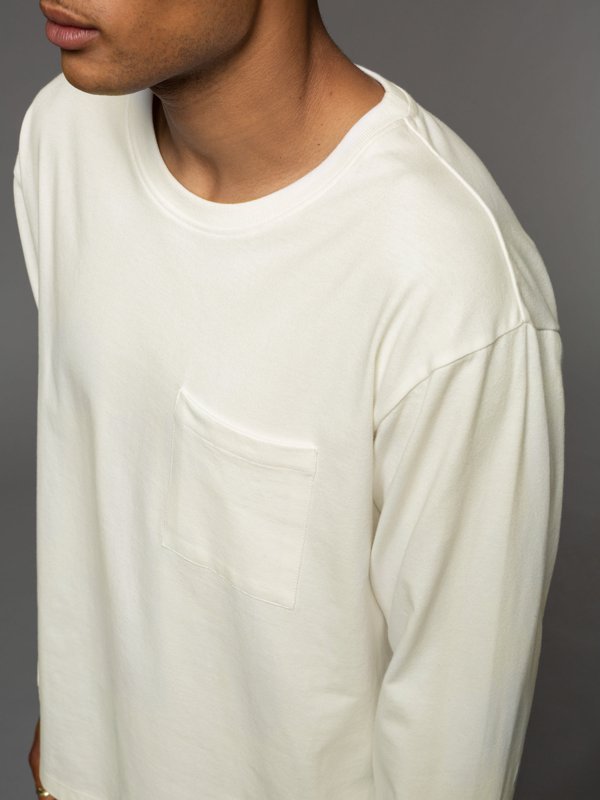 T-shirt à manches longues avec poche blanc en coton bio - Rudi