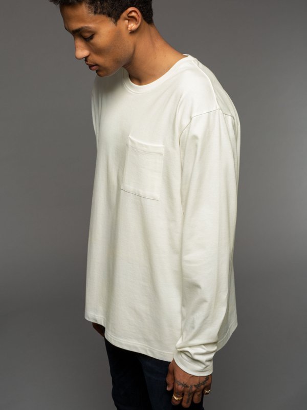 T-shirt à manches longues avec poche blanc en coton bio - Rudi