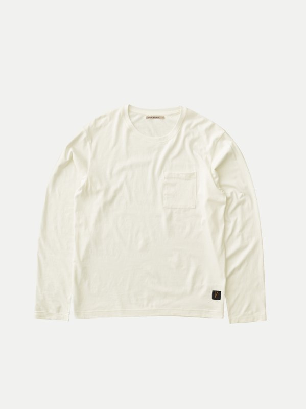 T-shirt à manches longues avec poche blanc en coton bio - Rudi