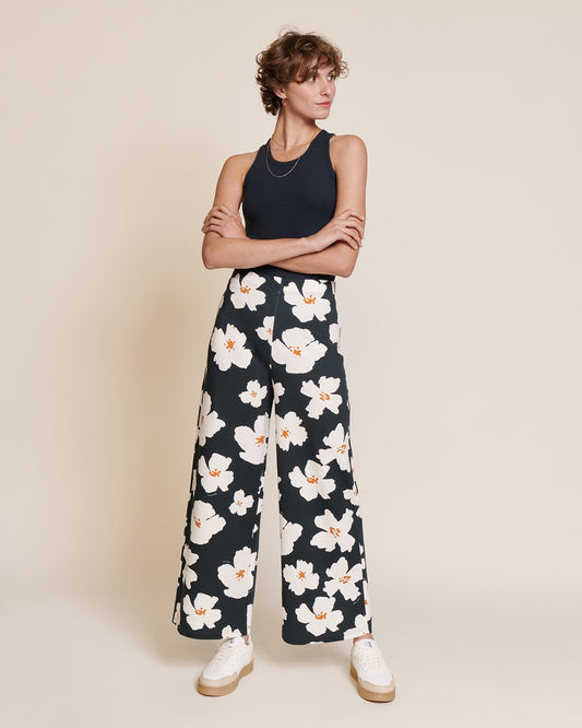 pantalon ample en coton bio | fleuri "pauline - anémones"