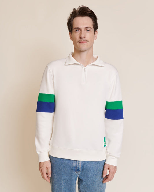 Sweat col zippé en coton bio | blanc "sweat stanny col zippé blanc"