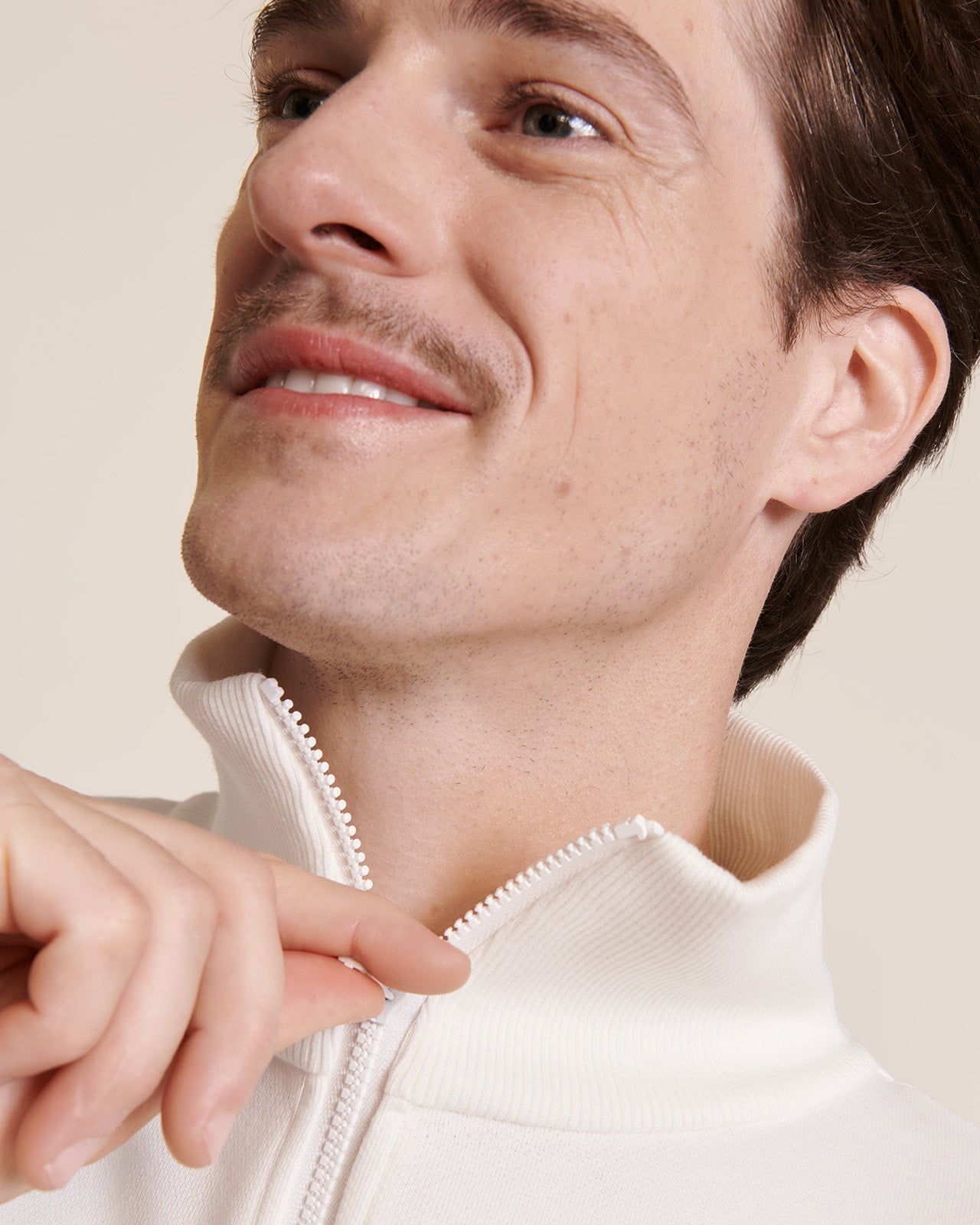 Sweat col zippé en coton bio | blanc "sweat stanny col zippé blanc"