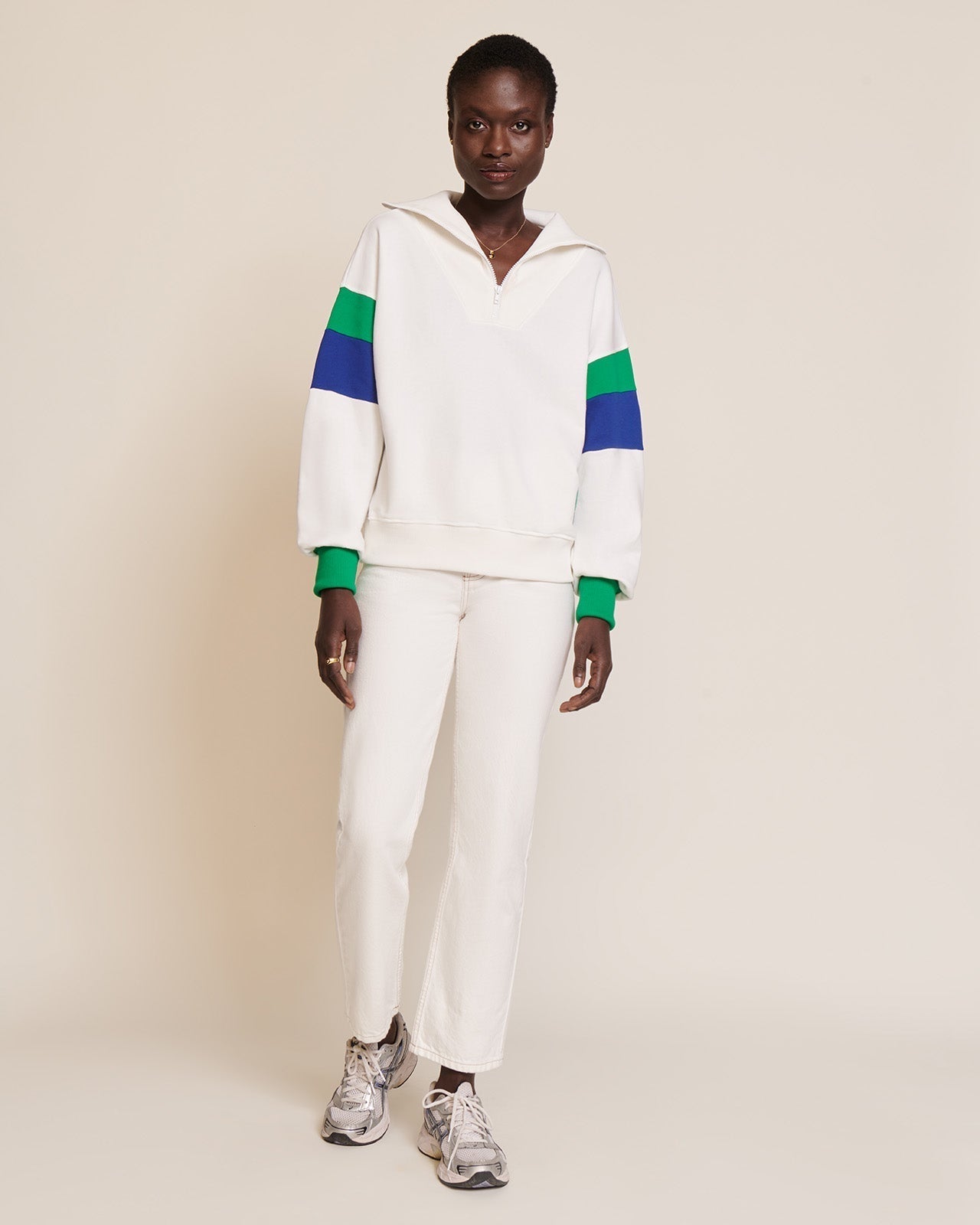 Sweat zippé en coton bio | Multicolore "sweat sunny col zippé blanc"