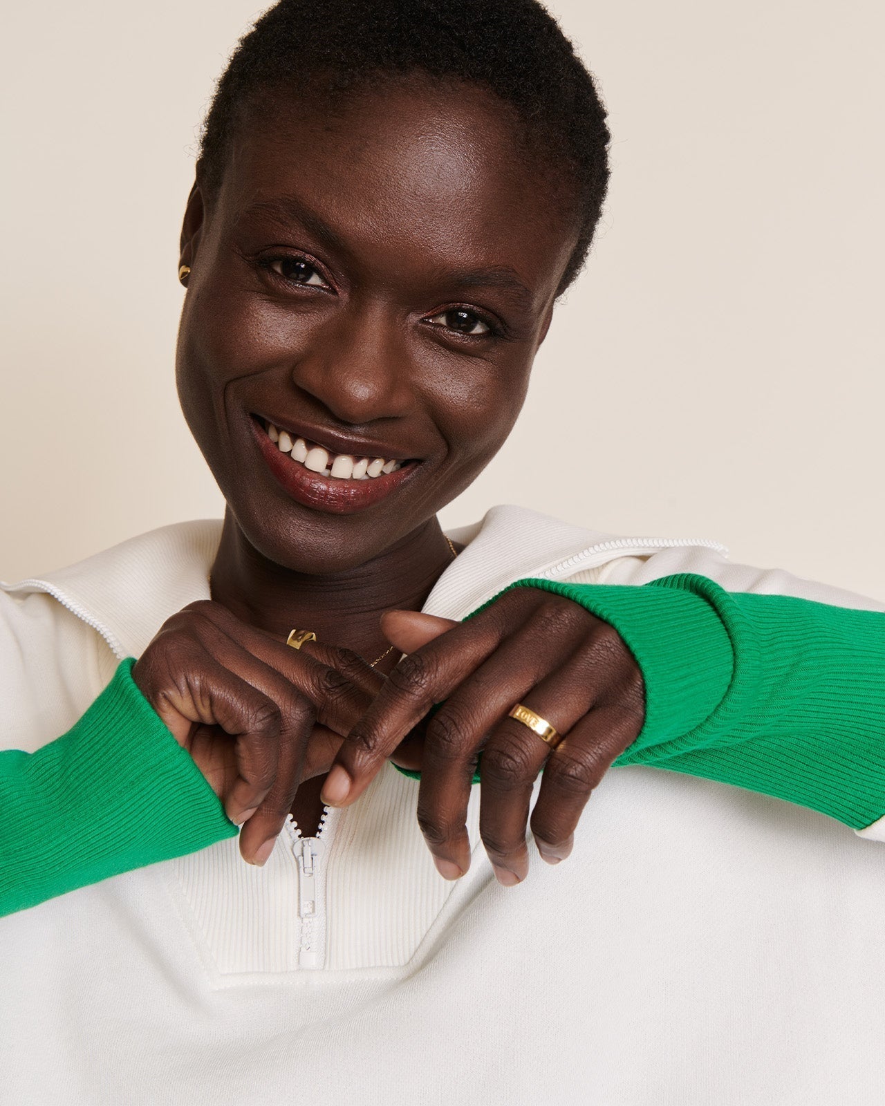 Sweat zippé en coton bio | Multicolore "sweat sunny col zippé blanc"