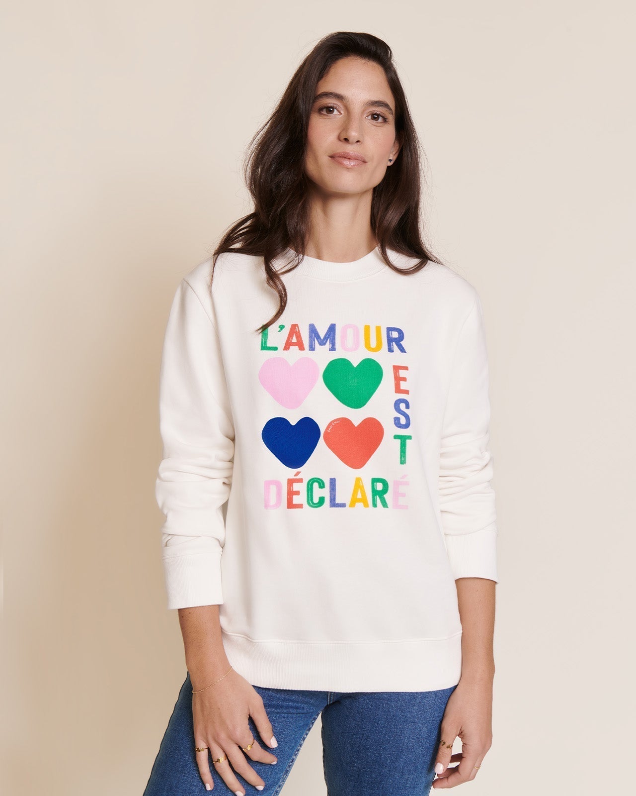 Sweat brodé en coton bio | multicolore "sweat l'amour est déclaré multicolore"