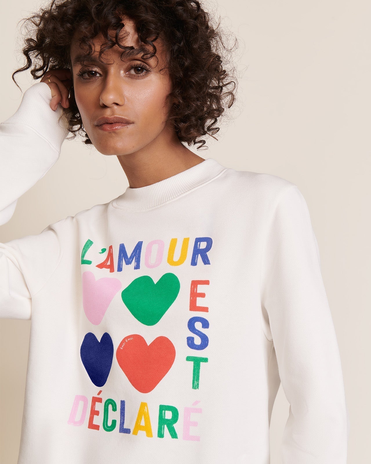 Sweat brodé en coton bio | multicolore "sweat l'amour est déclaré multicolore"