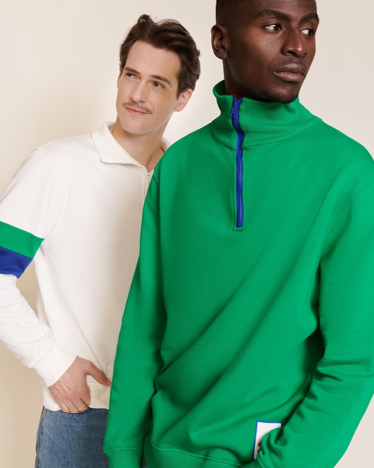Sweat col zippé en coton bio | vert "sweat stanny col zippé vert"