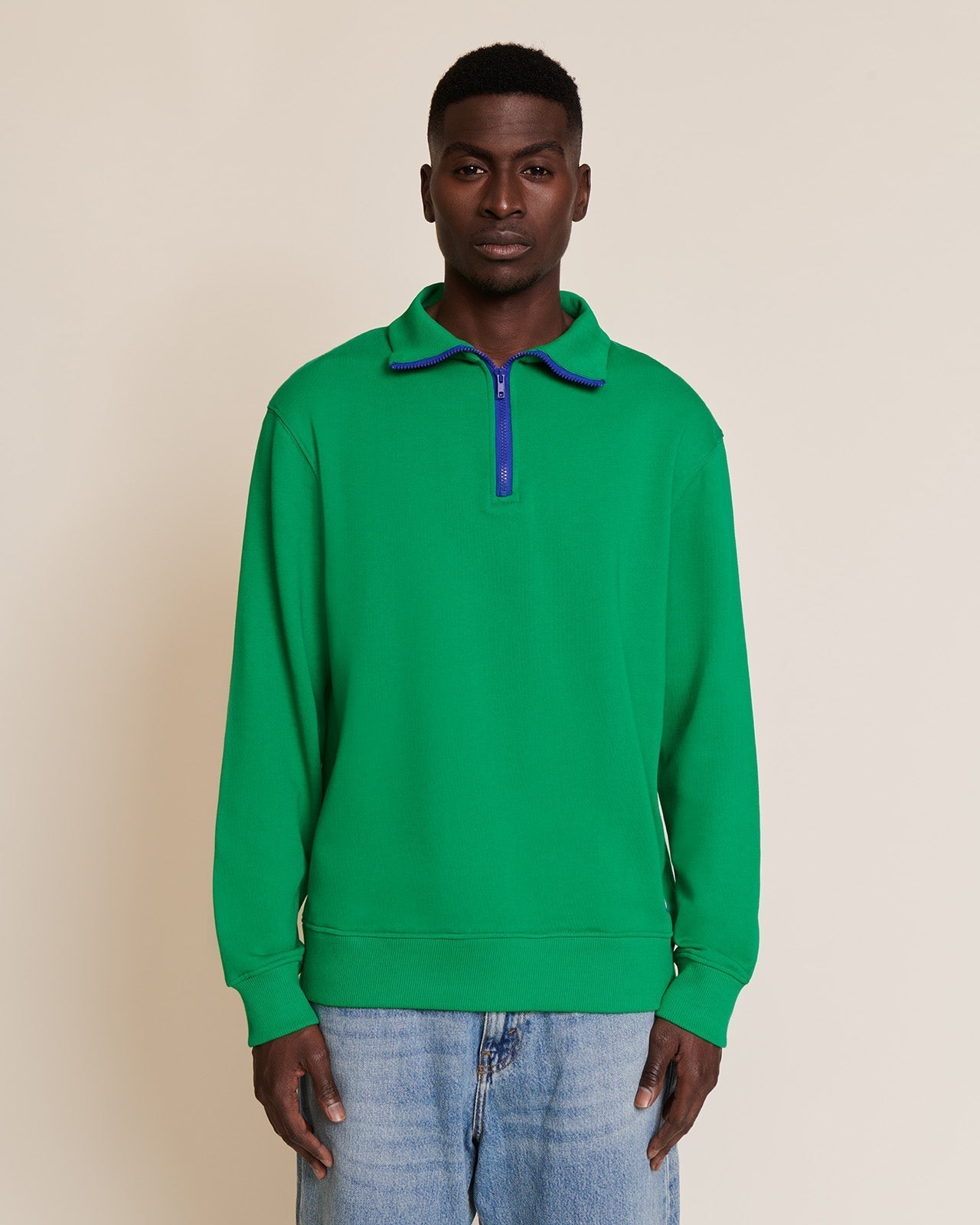 Sweat col zippé en coton bio | vert "sweat stanny col zippé vert"