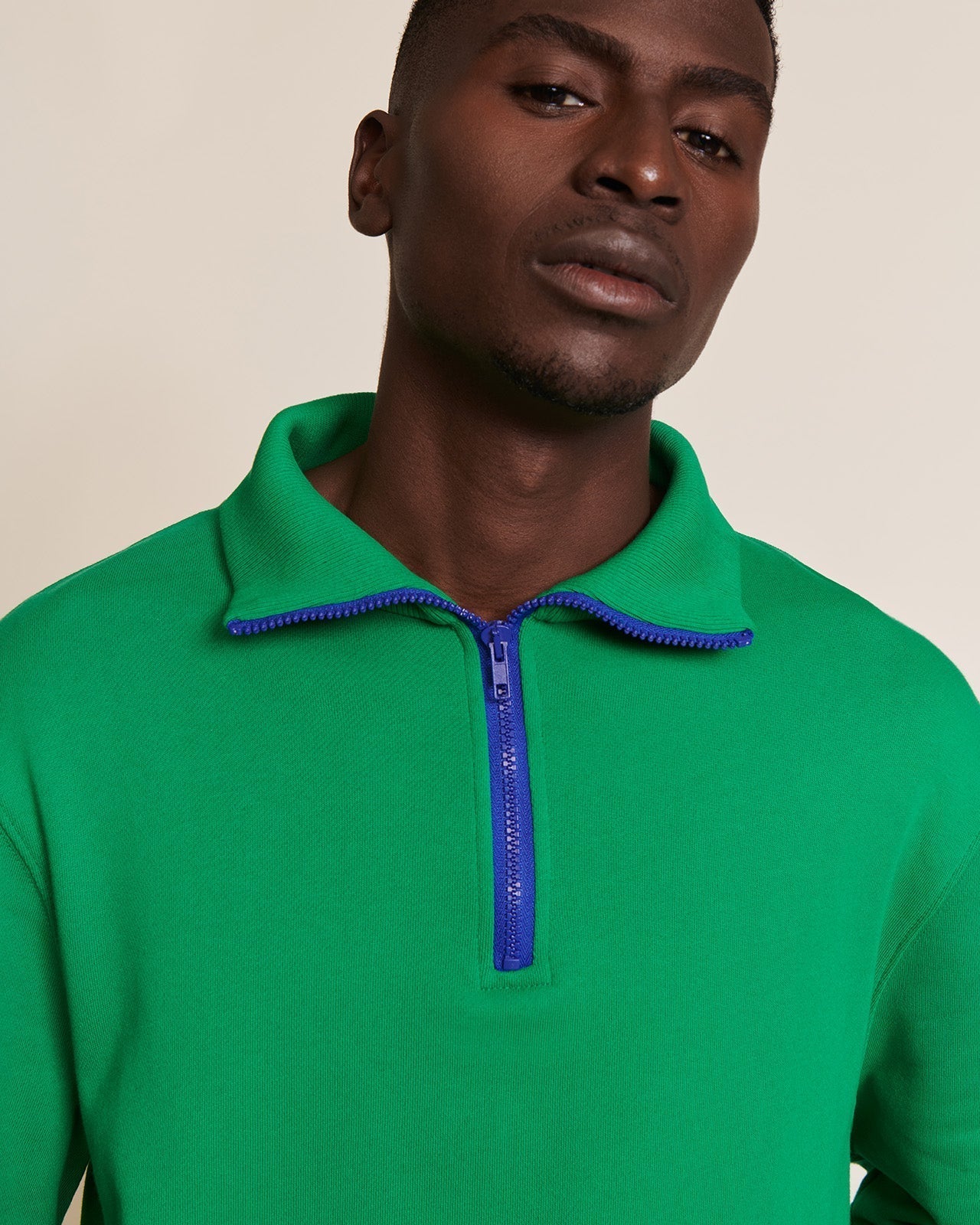 Sweat col zippé en coton bio | vert "sweat stanny col zippé vert"