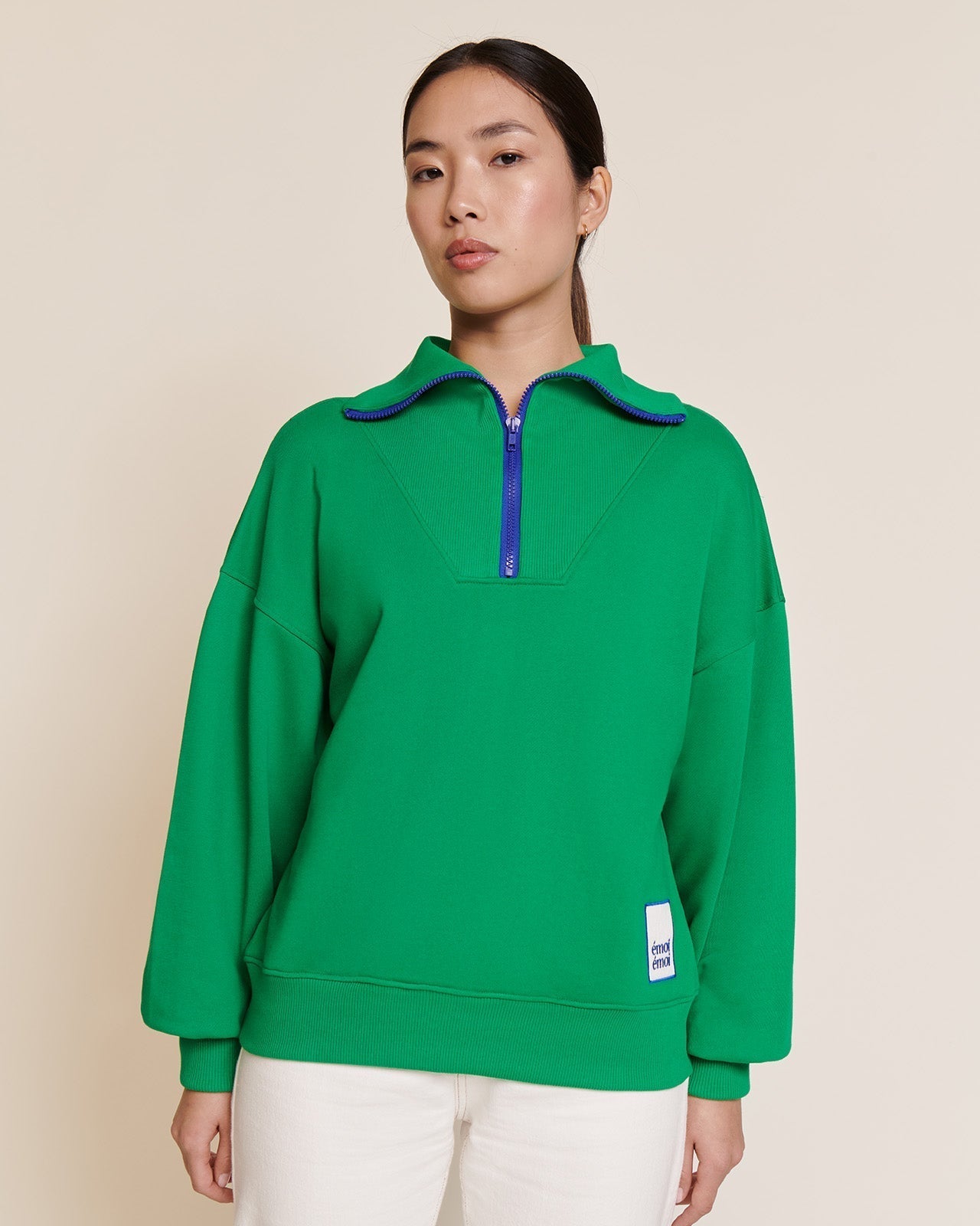 Sweat col zippé en coton bio | vert "sweat sunny t col zippé vert"