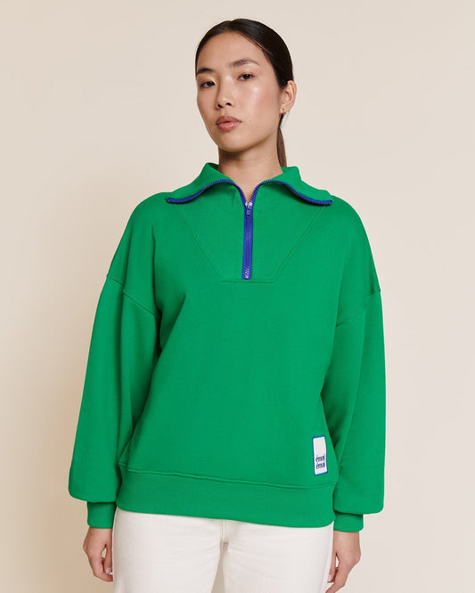 Sweat col zippé en coton bio | vert "sweat sunny t col zippé vert"