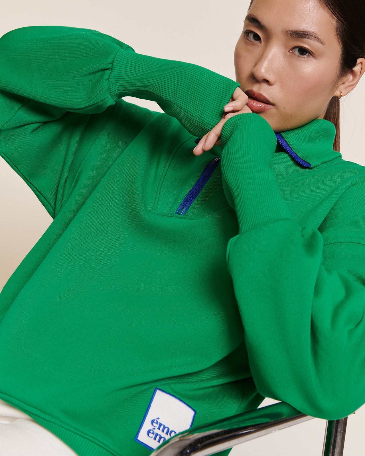 Sweat col zippé en coton bio | vert "sweat sunny t col zippé vert"