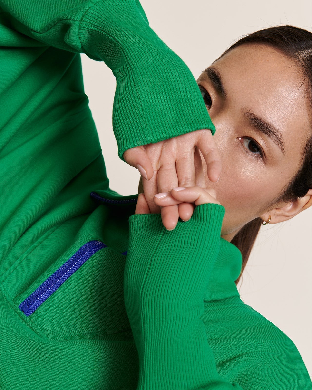 Sweat col zippé en coton bio | vert "sweat sunny t col zippé vert"