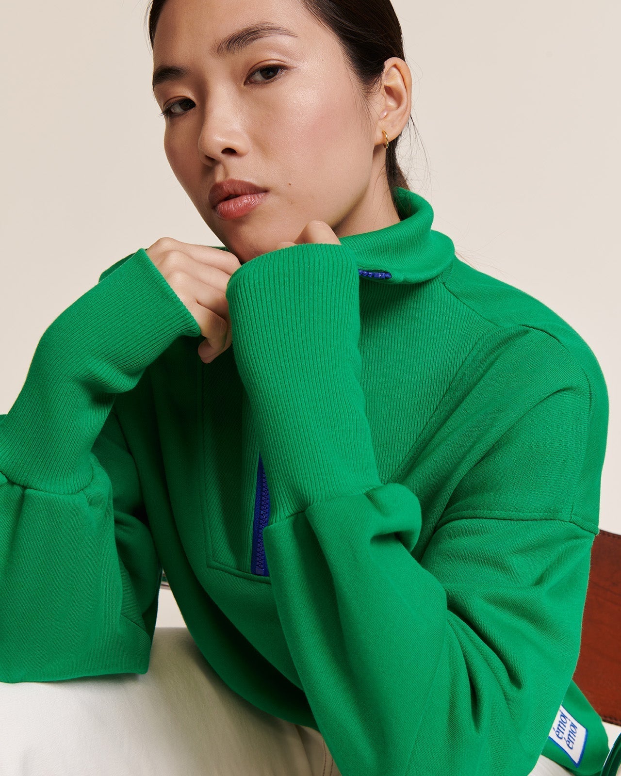 Sweat col zippé en coton bio | vert "sweat sunny t col zippé vert"