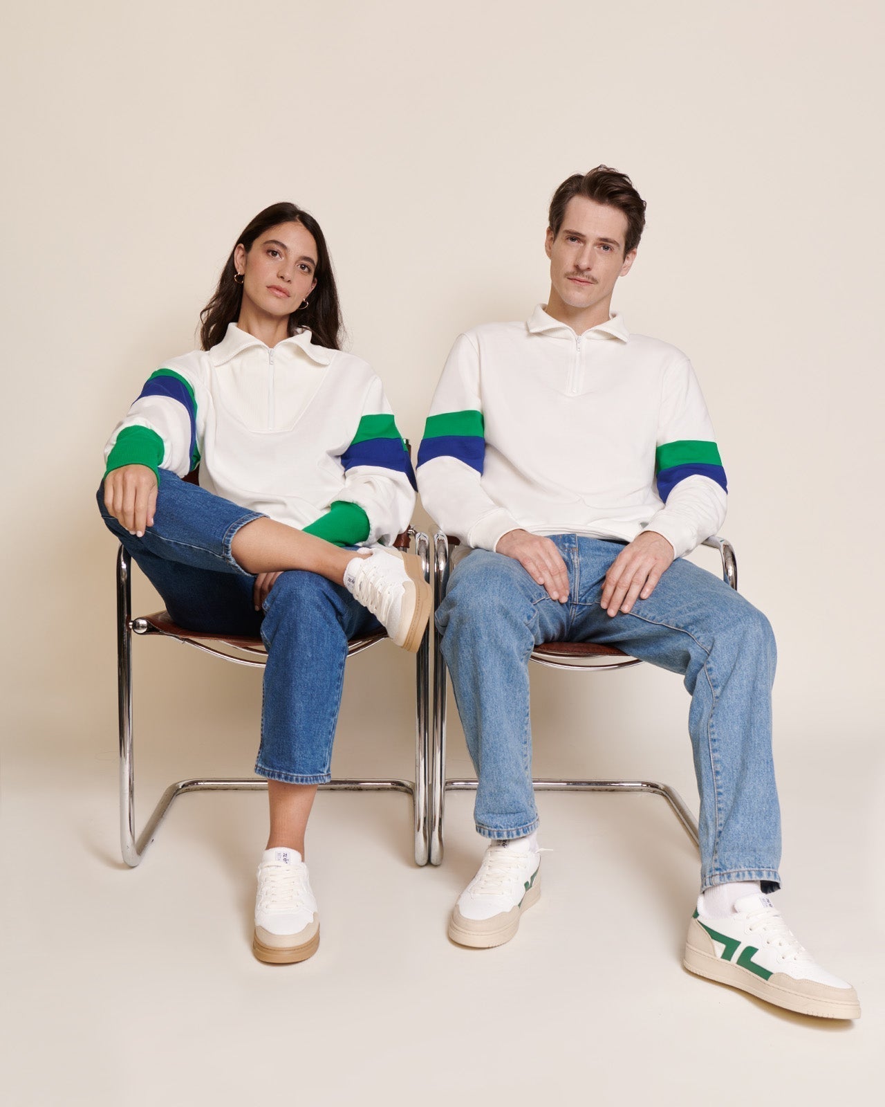 Sweat zippé en coton bio | Multicolore "sweat sunny col zippé blanc"
