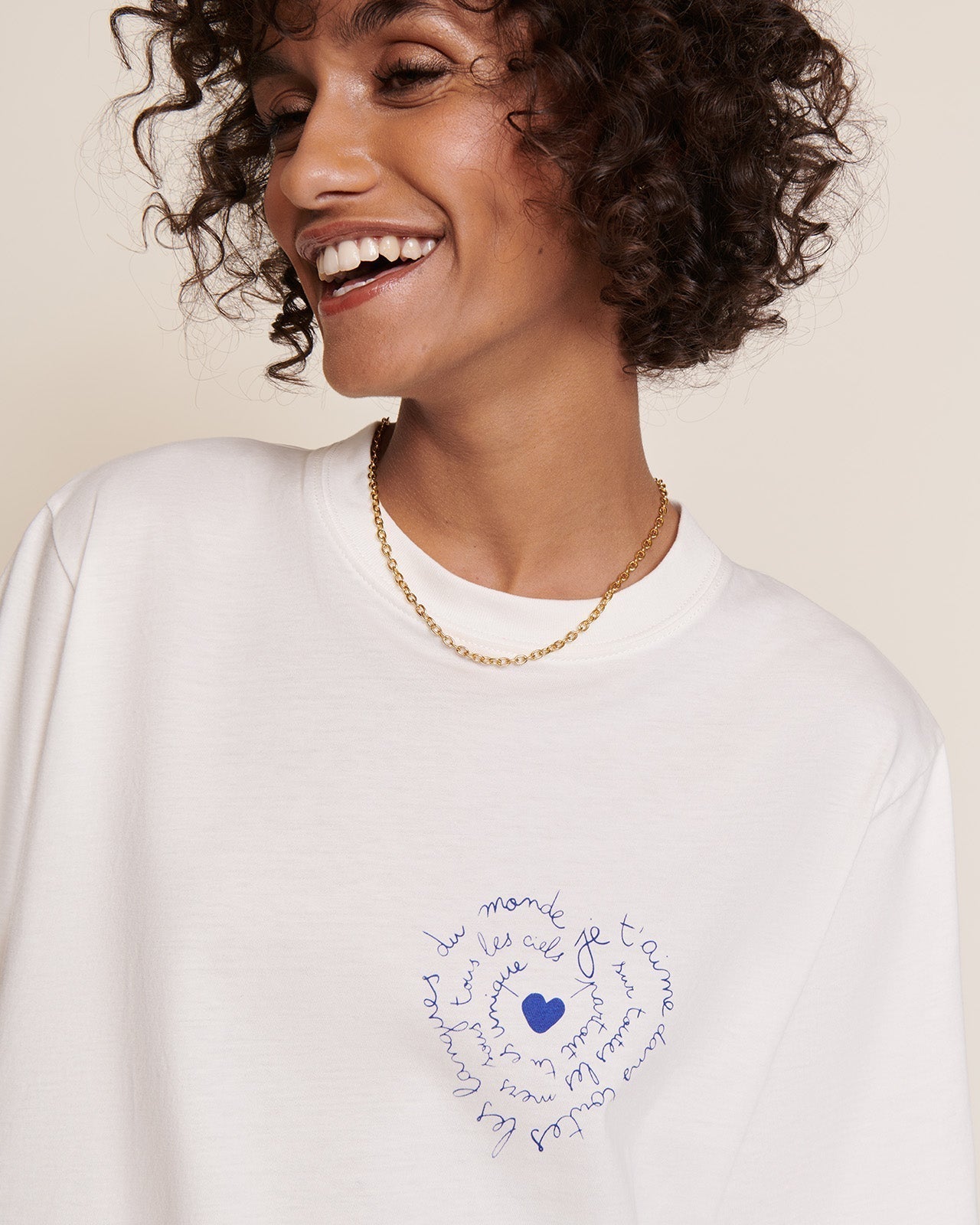 T-shirt imprimé en coton bio | Blanc "le t-shirt je t'aime blanc"