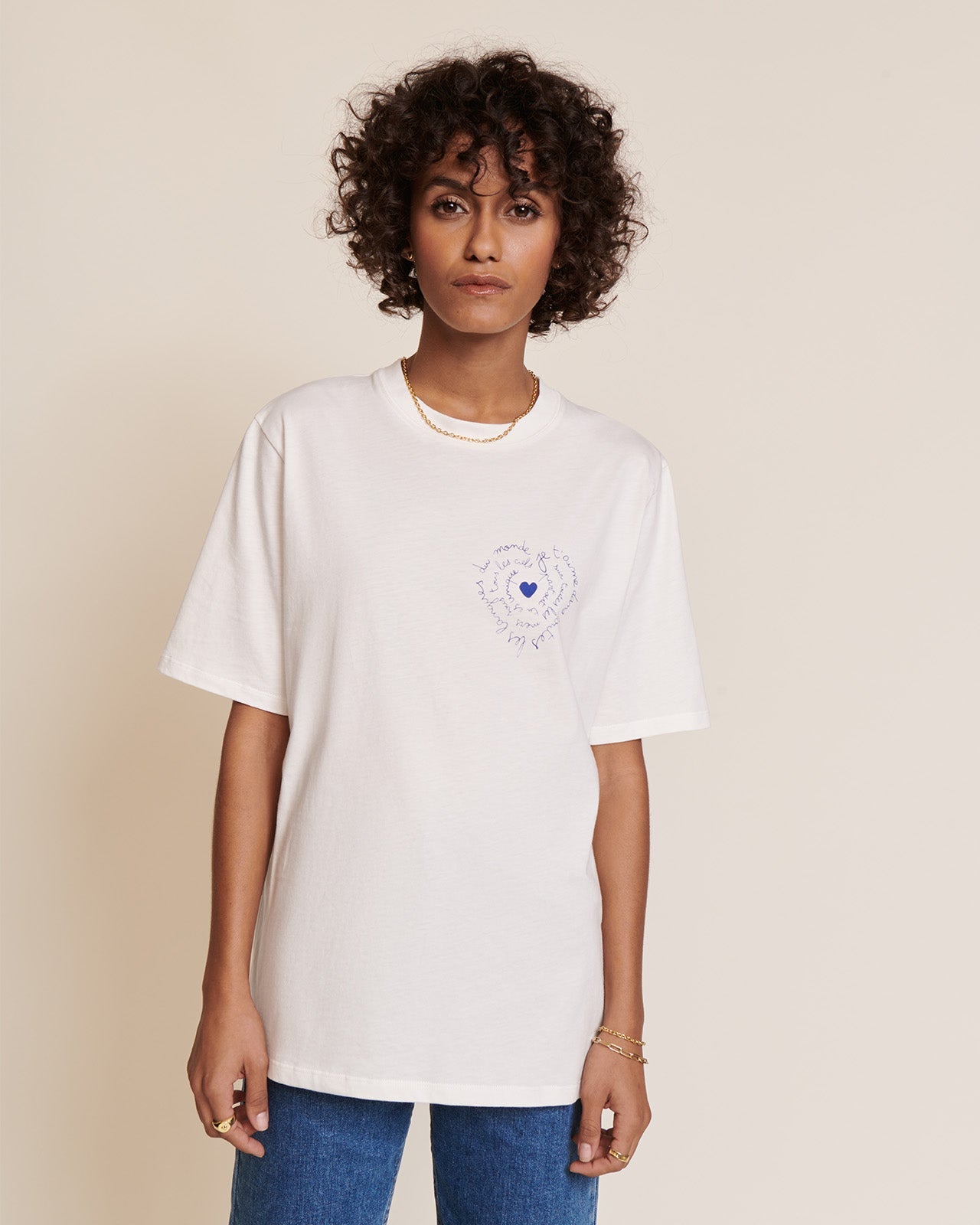 T-shirt imprimé en coton bio | Blanc "le t-shirt je t'aime blanc"