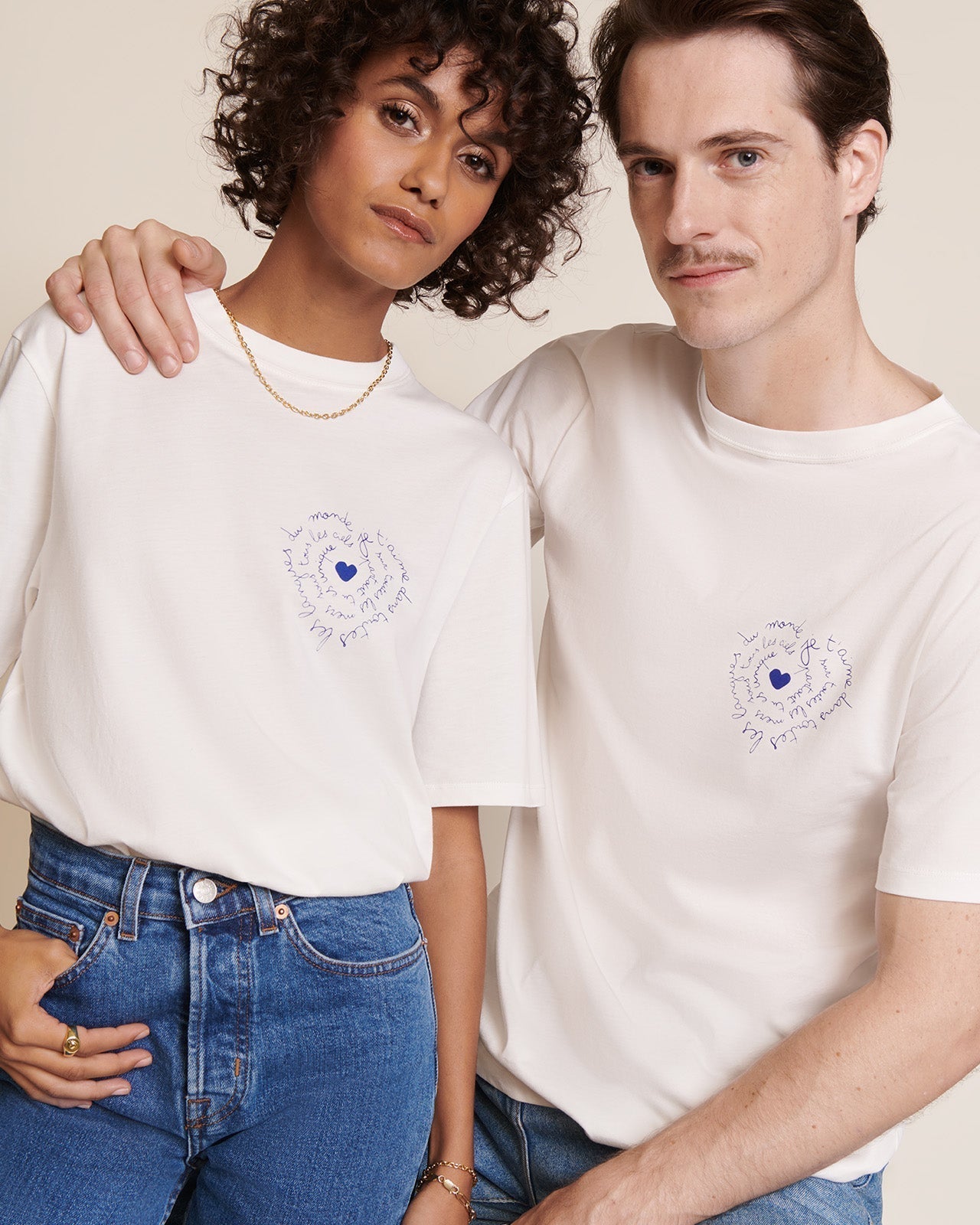 T-shirt imprimé en coton bio | Blanc "le t-shirt je t'aime blanc"