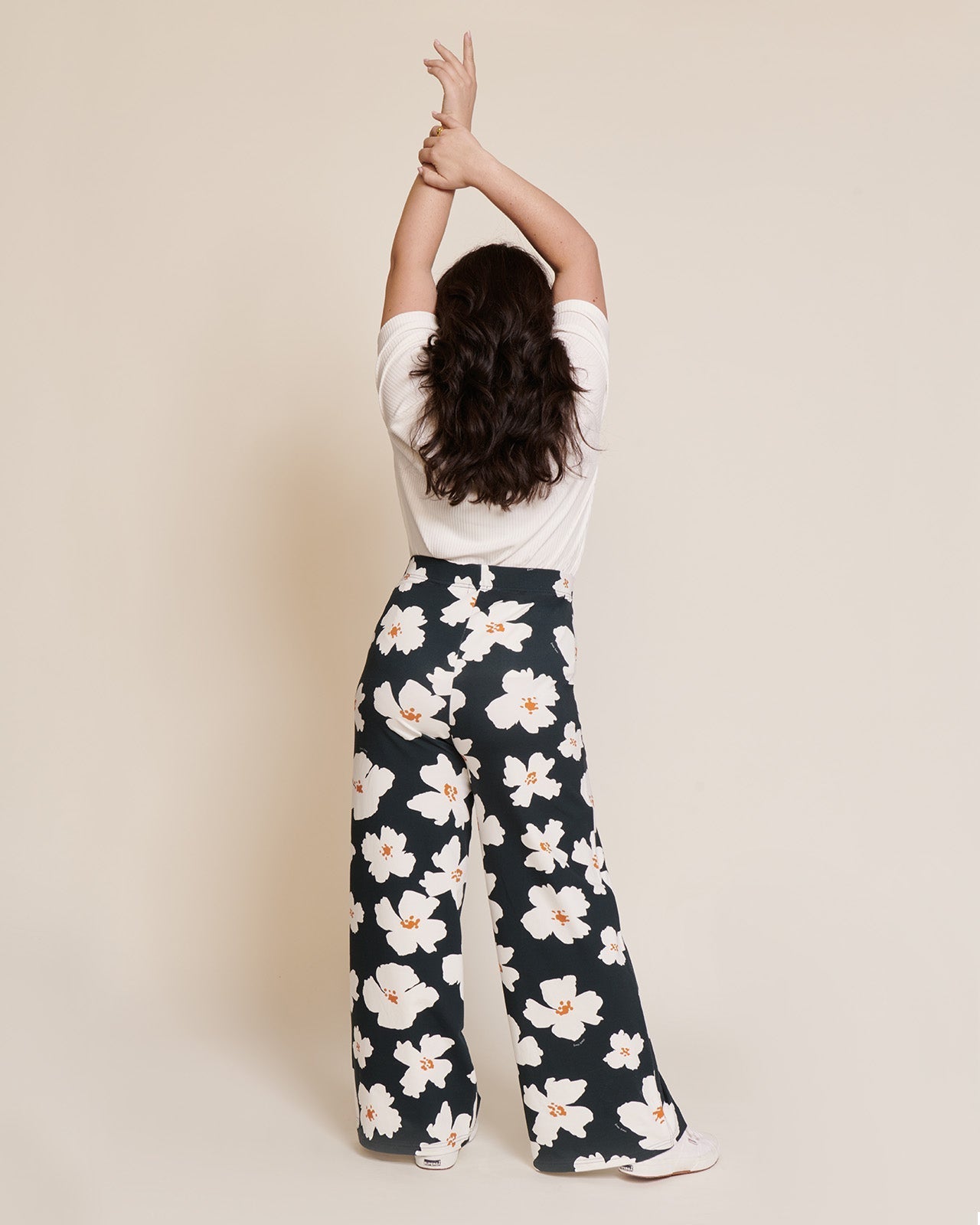 pantalon ample en coton bio | fleuri "pauline - anémones"