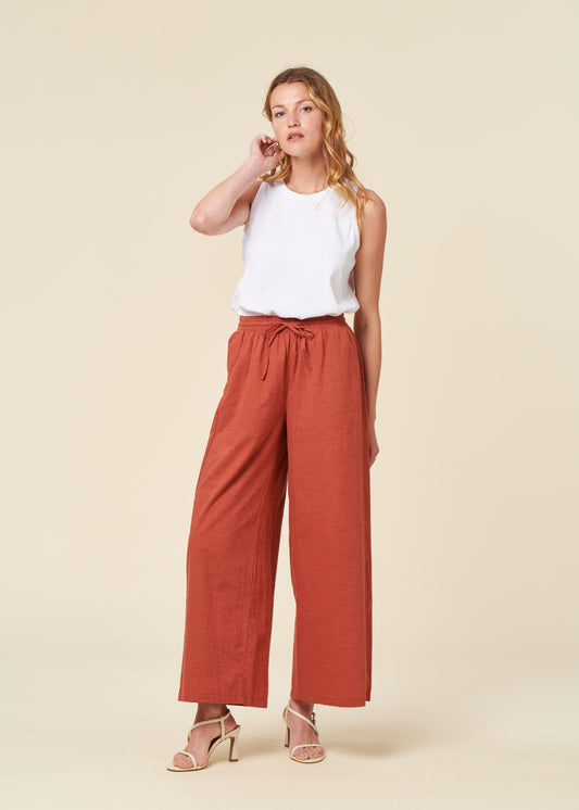 Pantalon ample en coton bio | terracotta "flared pant - dusty red"