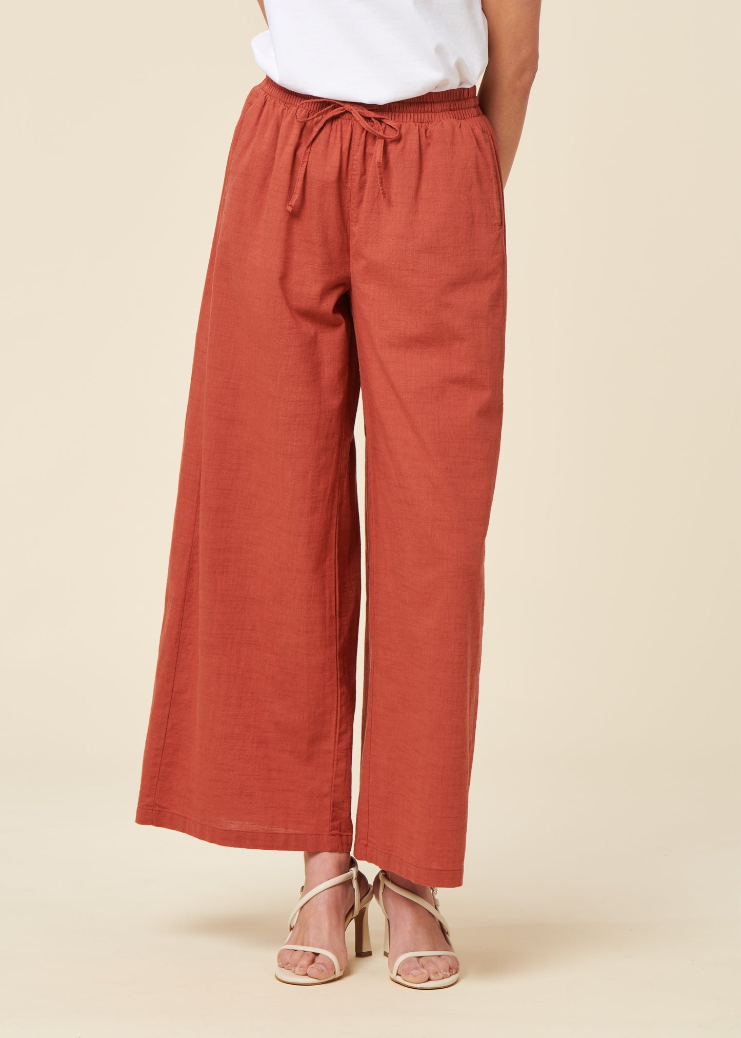 Pantalon ample en coton bio | terracotta "flared pant - dusty red"