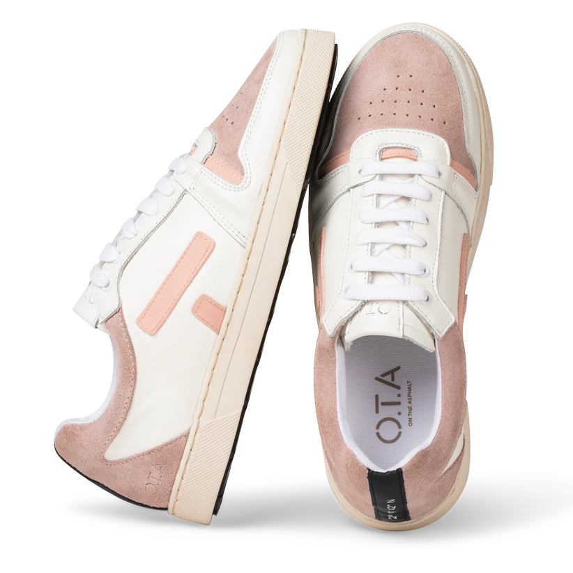 Baskets basses en cuir certifié | blanc et beige "san21 sansaho white nappa nude"